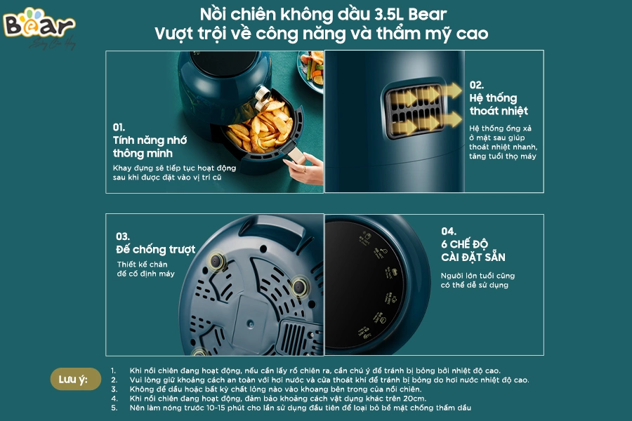 Nồi chiên không dầu 3.5L Bear VS-8083A cao cấp