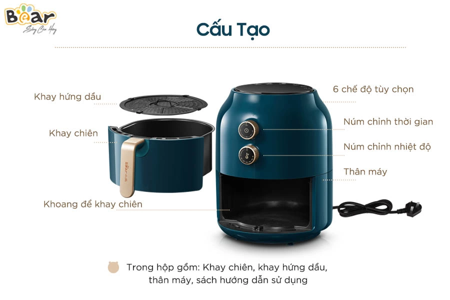 Nồi chiên không dầu 3.5L Bear VS-8083A cao cấp