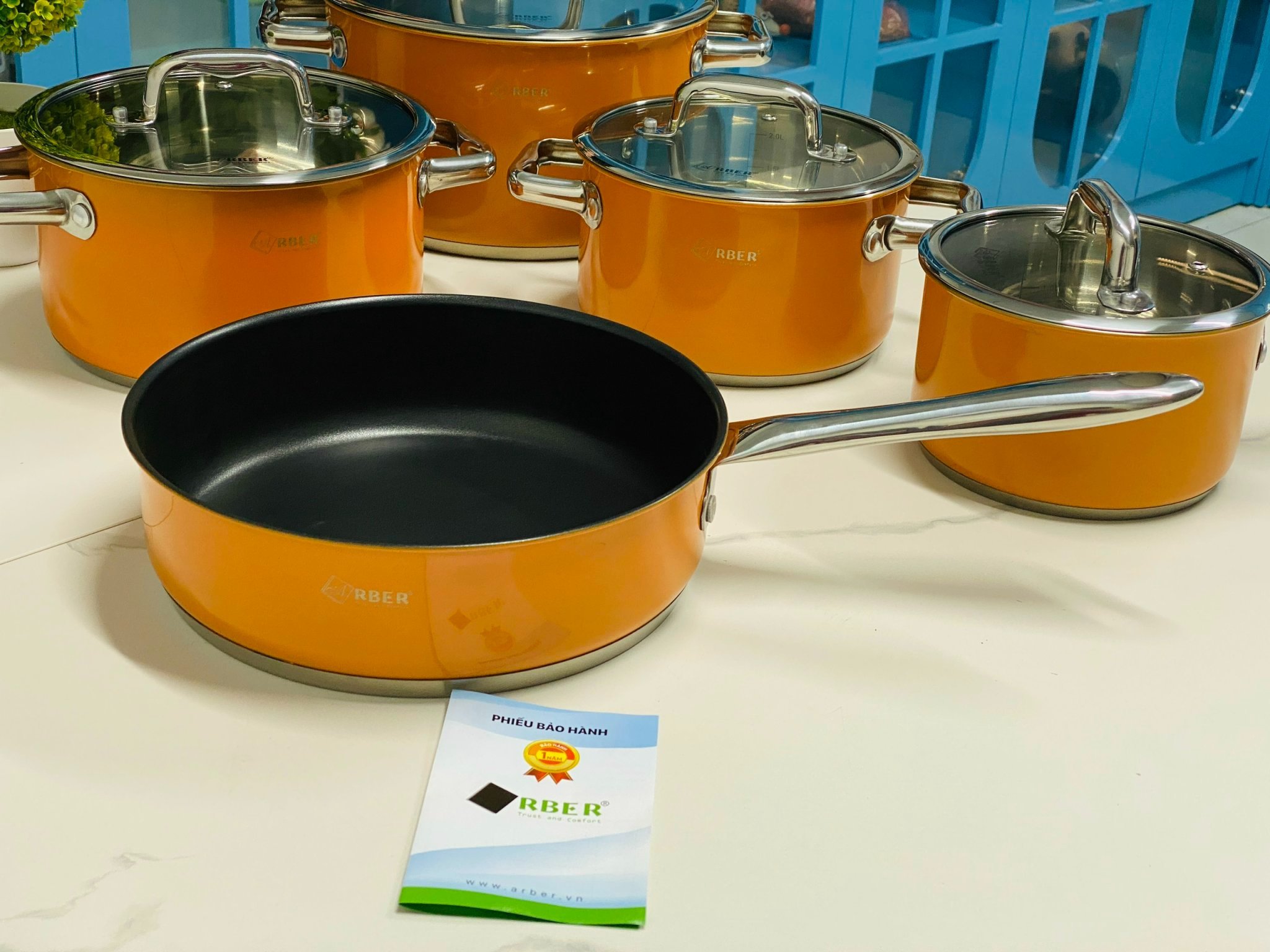 Bộ nồi từ chảo 5 món cao cấp màu cam ARBER