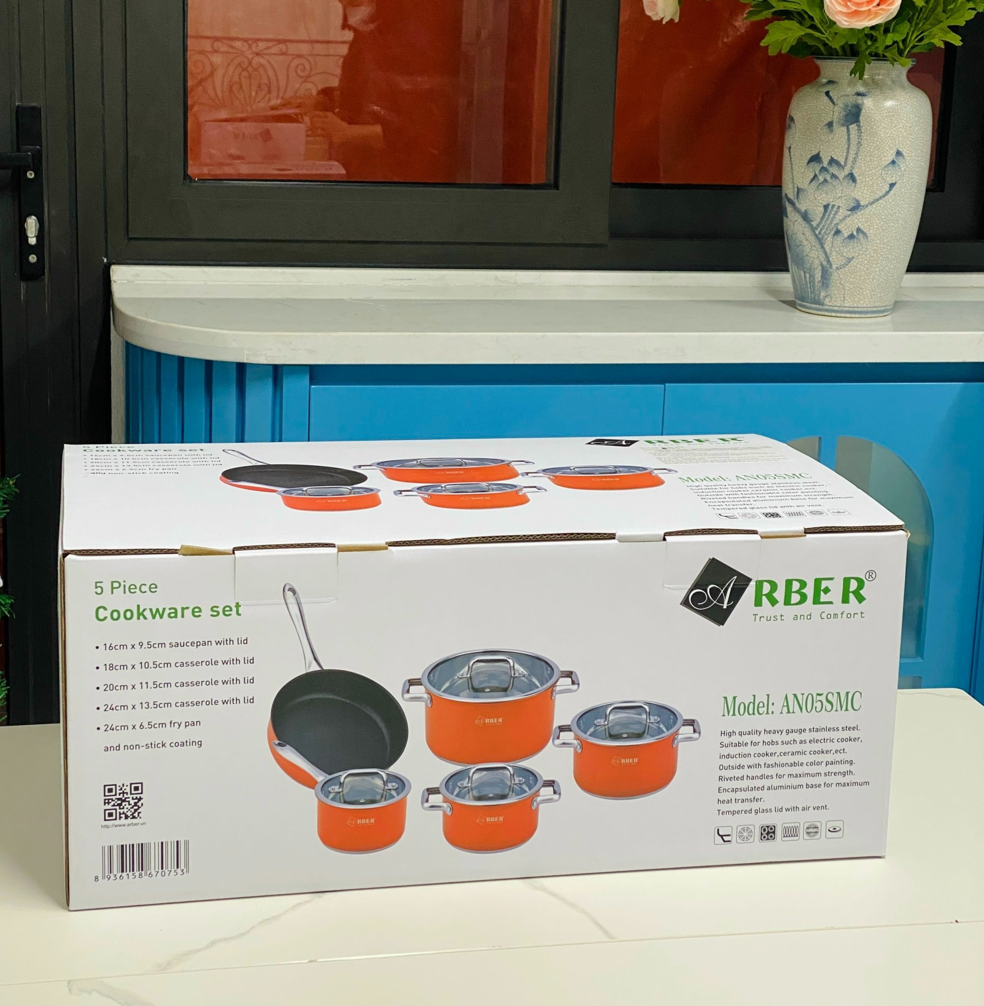 Bộ nồi từ chảo 5 món cao cấp màu cam ARBER