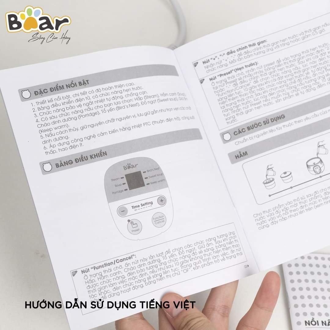 Nồi nấu chậm Bear 0,8L SUBE001 (có lồng hấp)