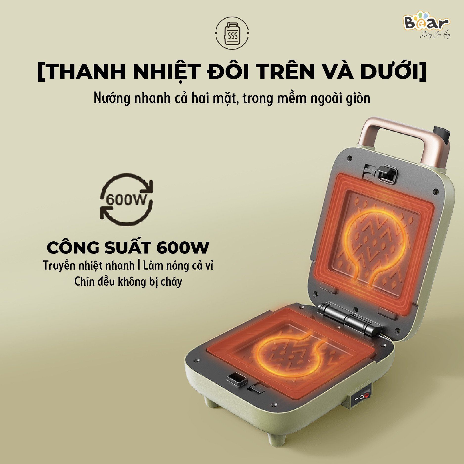 Máy nướng bánh 2 khay Bear DBC-C06M1 cao cấp