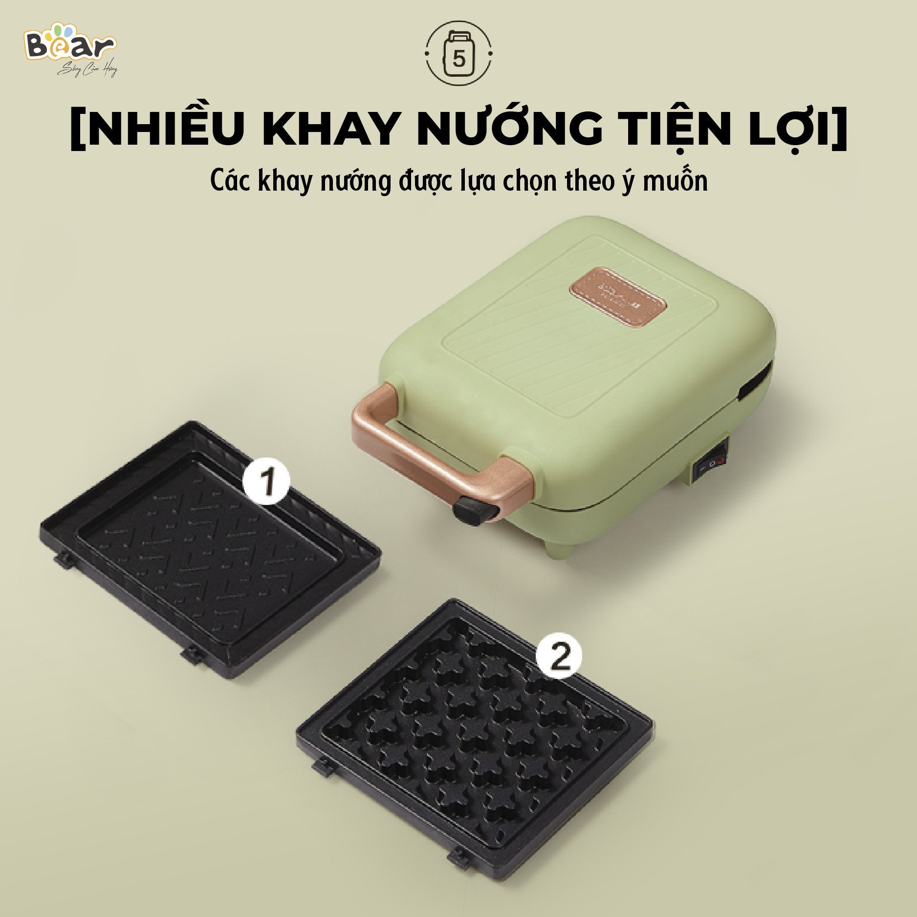 Máy nướng bánh 2 khay Bear DBC-C06M1 cao cấp