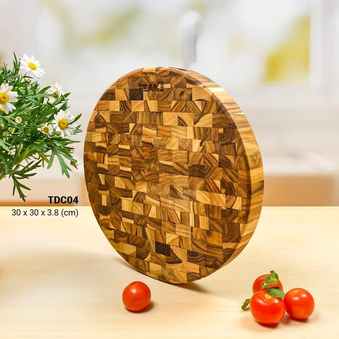 Thớt gỗ Teak chặt tròn đường kính 30cm Dày 3,8cm (mã TDC04)