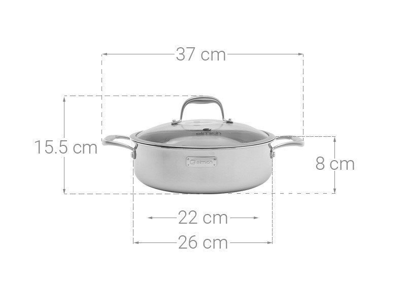 Chảo 2 quai inox 304 cao cấp đáy liền Elmich 26cm