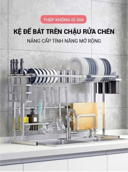 KỆ INOX CAO CẤP ĐA NĂNG KC18 ĐẶT PHÍA TRÊN CHẬU RỬA BÁT