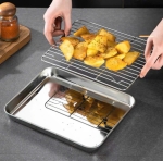 KHAY INOX CHỮ NHẬT KÈM VỈ LƯỚI – CỨU TINH CHỊ EM ĐAM MÊ CHIÊN RÁN!