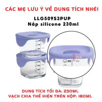 Set 3 Hộp Thủy Tinh LocknLock Chén Đựng Đồ Ăn Dặm Cho Bé Nắp Silicone Tím 230ML LLG058S3PUP