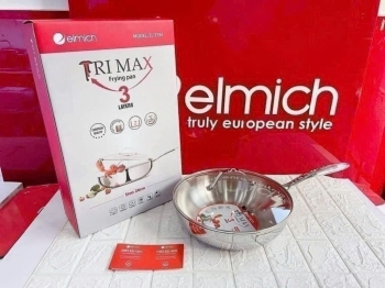 Chảo xào inox cao cấp 3 lớp đáy liền kèm vung kính, Elmich Trimax EL-3796 size 26cm