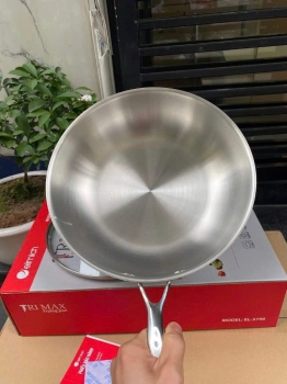 Chảo xào inox cao cấp 3 lớp đáy liền kèm vung kính, Elmich Trimax EL-3796 size 26cm