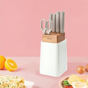 CKK802-Bộ dao 6 món Lock&Lock (4 dao, 1 kéo, 1 hộp đựng dao) - màu trắng