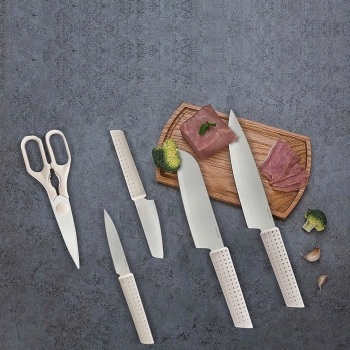 CKK802-Bộ dao 6 món Lock&Lock (4 dao, 1 kéo, 1 hộp đựng dao) - màu trắng