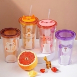 Ly nhựa 2 lớp Animal Lock&Lock Double Wall Cold Cup 520ml - HAP512 Mèo