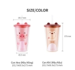 Ly nhựa 2 lớp Animal Lock&Lock Double Wall Cold Cup 520ml  - HAP51PIK Hình heo hồng