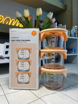 Set 3 Hộp Thủy Tinh LocknLock Chén Đựng Đồ Ăn Dặm Cho Bé Nắp Silicone Cam 230ML LLG508S3ORG