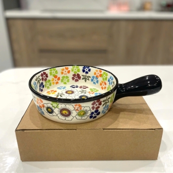 Đĩa nướng decor bằng sứ cao cấp - tròn 1 quai cầm