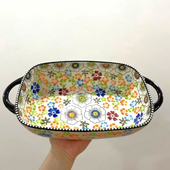 Đĩa nướng decor bằng sứ cao cấp - chữ nhật lớn