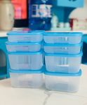 Set 8 hộp TUPPERWARE dẹt ngăn đông màu xanh