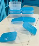 Set 8 hộp TUPPERWARE dẹt ngăn đông màu xanh