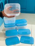 Set 8 hộp TUPPERWARE dẹt ngăn đông màu xanh